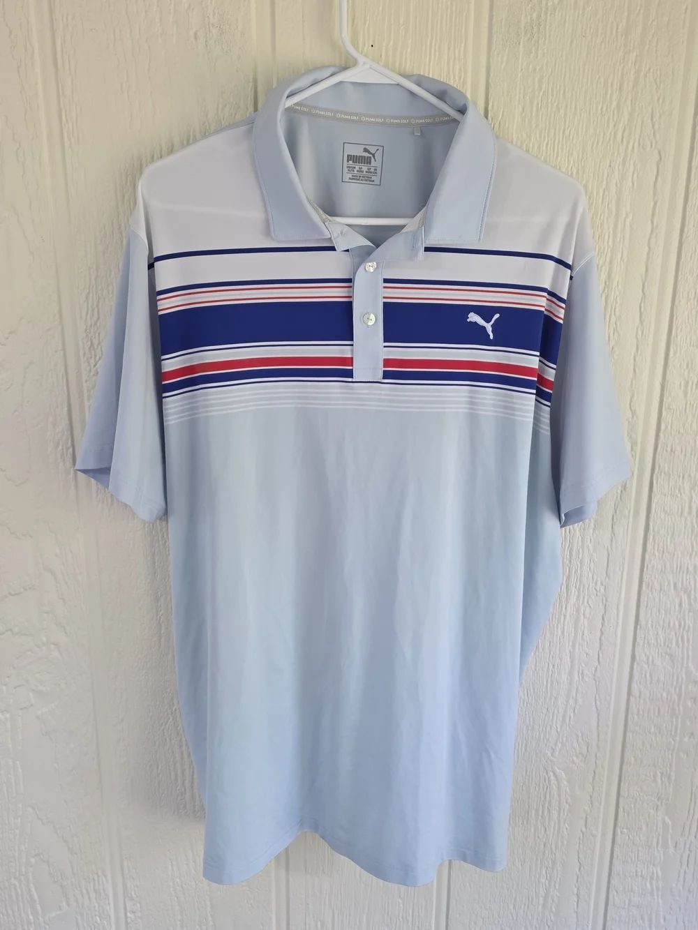 Puma Men’s Light Blue Striped Golf Polo, Size XL